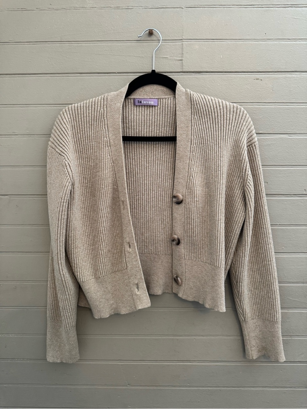 Neutral Ribbed Cropped Cardigan